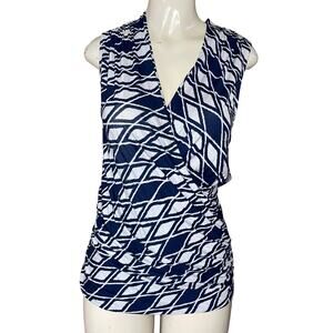 41 Hawthorn Montgomery Cross Front Knit Tank Top Blue White Diamond SZ Medium